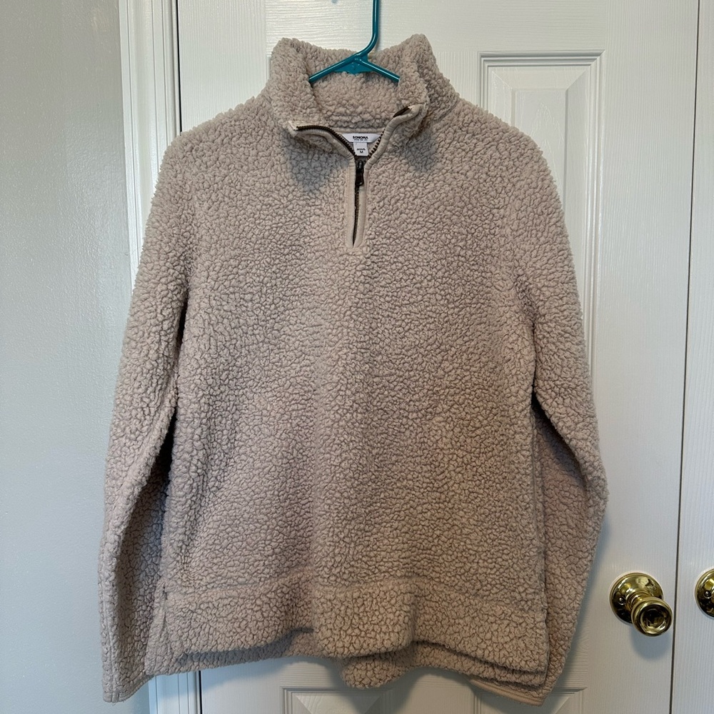Sonoma Taupe Sherpa Half-Zip Pullover Sweater